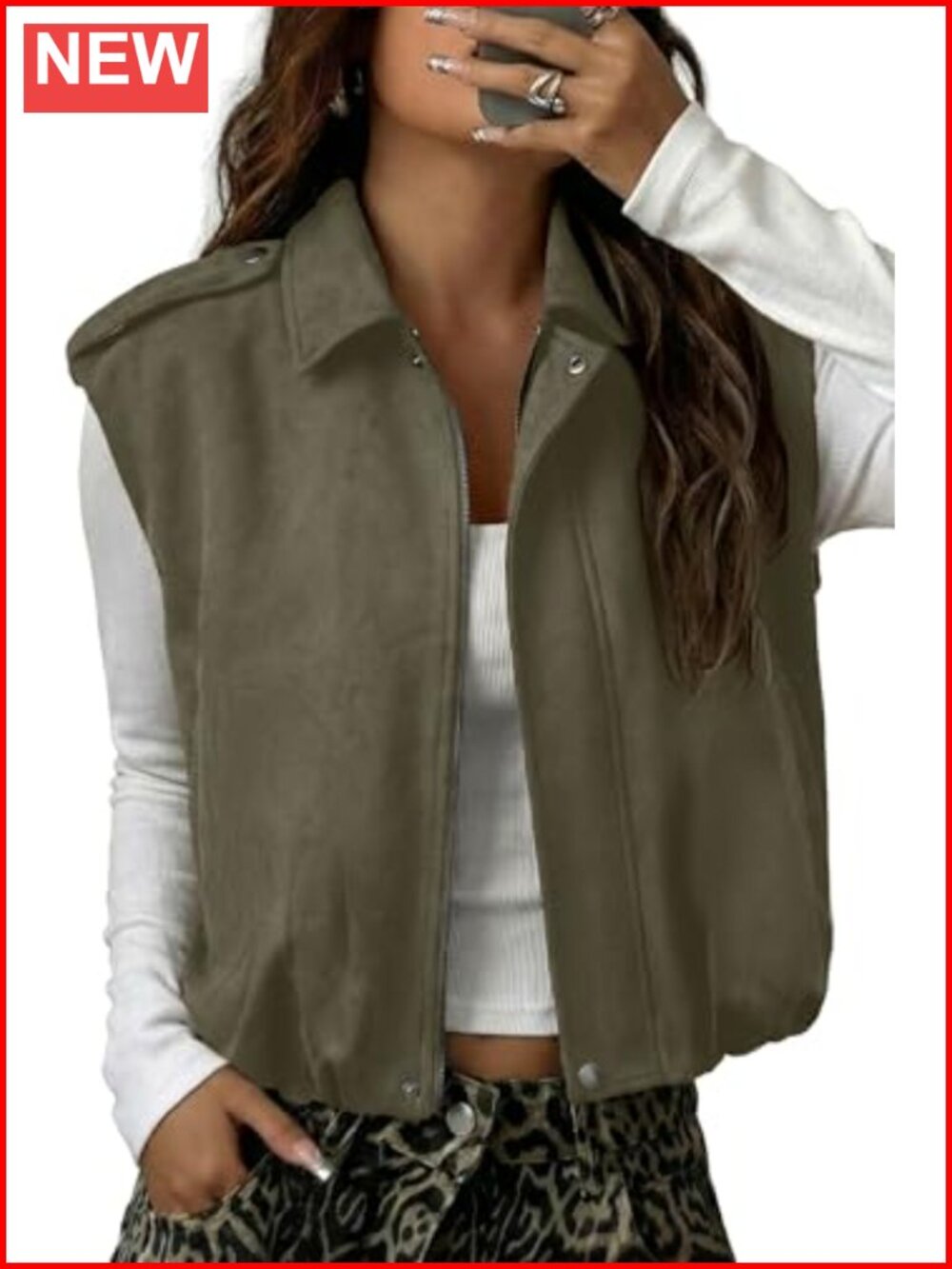 Faux Suede Sleeveless Cropped Vest with Pockets